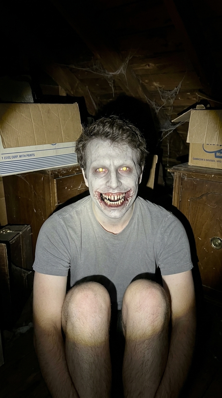 Horror Attic Flashlight character reference horror prompt