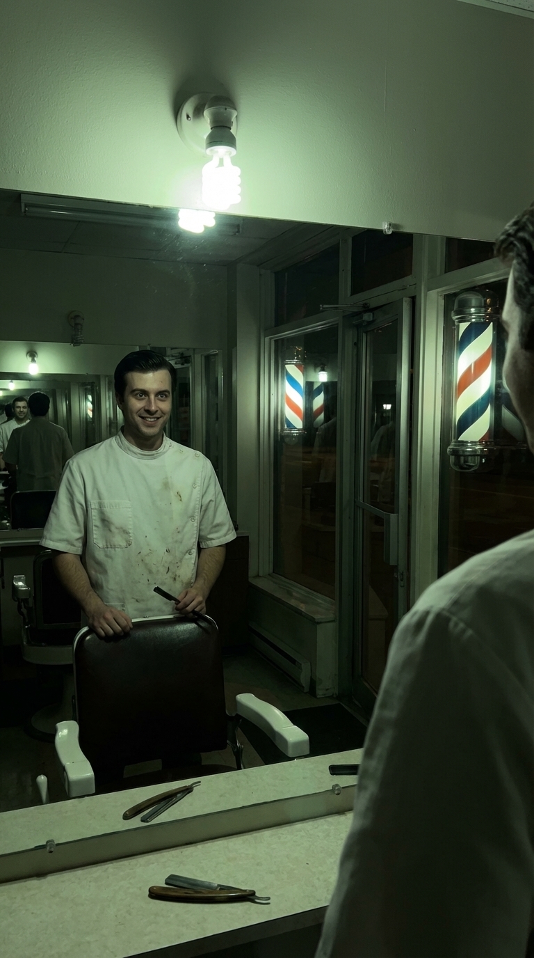 Deranged Barber character reference horror prompt