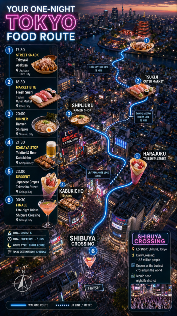 Tokyo Night Food Route map - ChatGPT image prompt example