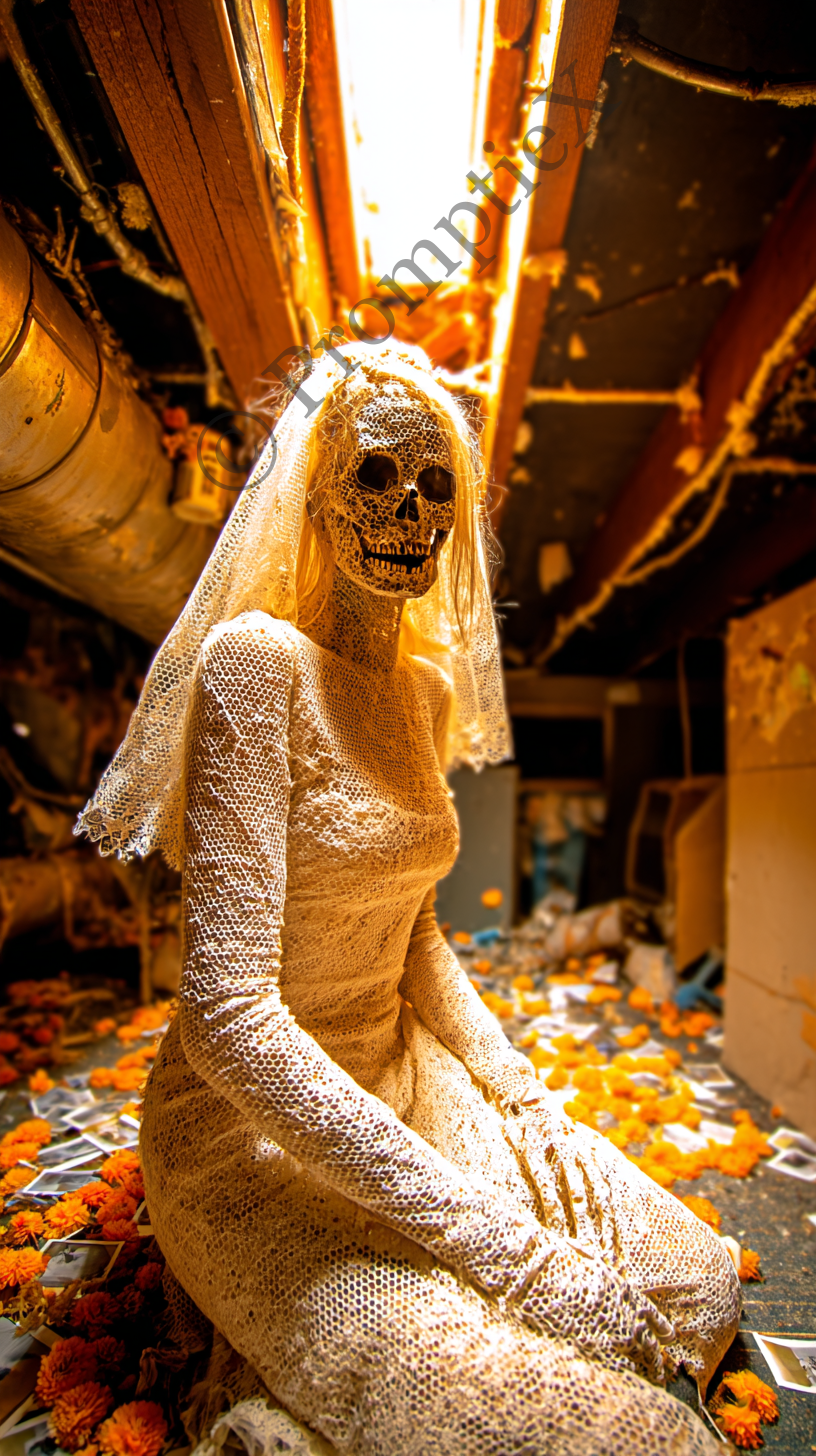Burned Bride Horror Crawlspace Prompt